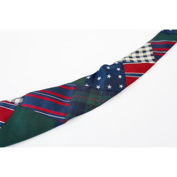 VTG 90s Tommy Hilfiger Patchwork Silk Tie Preppy Corporate Americana Plaid Star - Picture 9 of 16